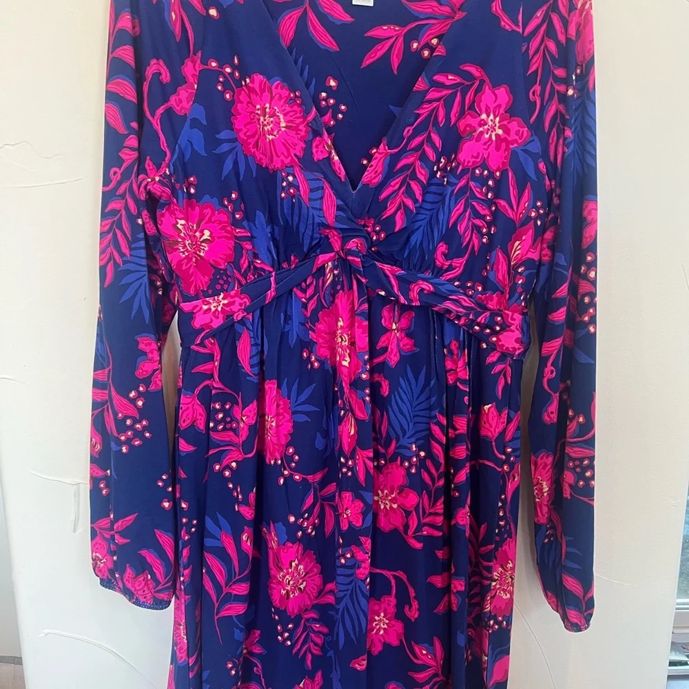 Lilly Pulitzer Pink Floral on Blue Dress - Picture 2 of 4